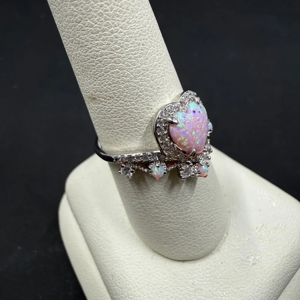 Bomb Part Hearts on Fire Size 7 Ring Lab Peach Fire Opal RBP6532 Rhodium Plated - Picture 3 of 5